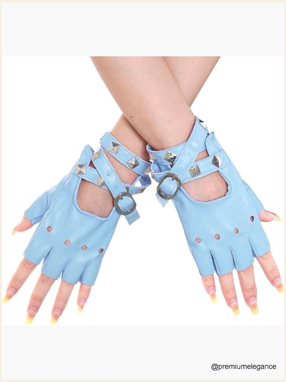 Women Punk Rivets Half Finger PU Leather Fingerless Gloves